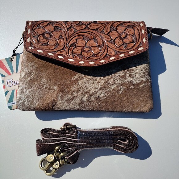 Tooled handbag cattle hair nwt - Picture 1 of 3